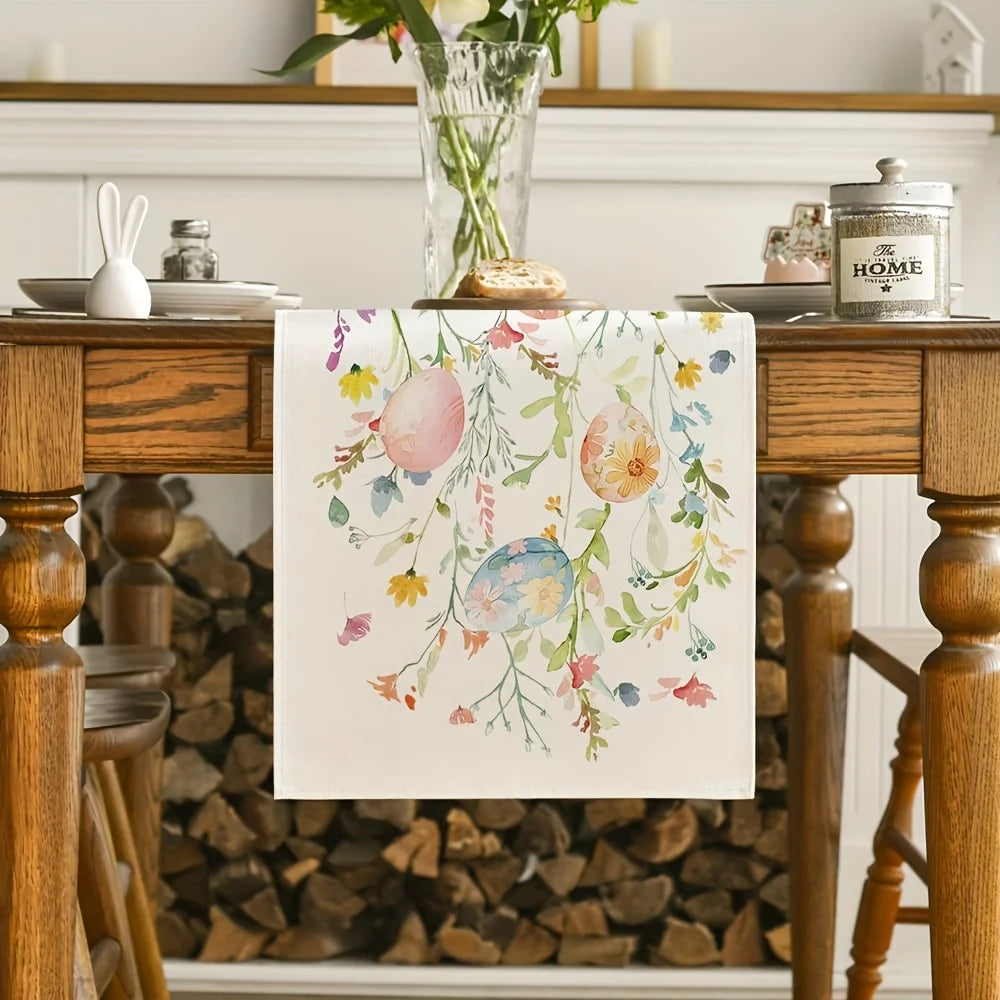 Easter Watercolor Table Runner – Floral Egg Print, 3 Sizes Table Runner PLUSH