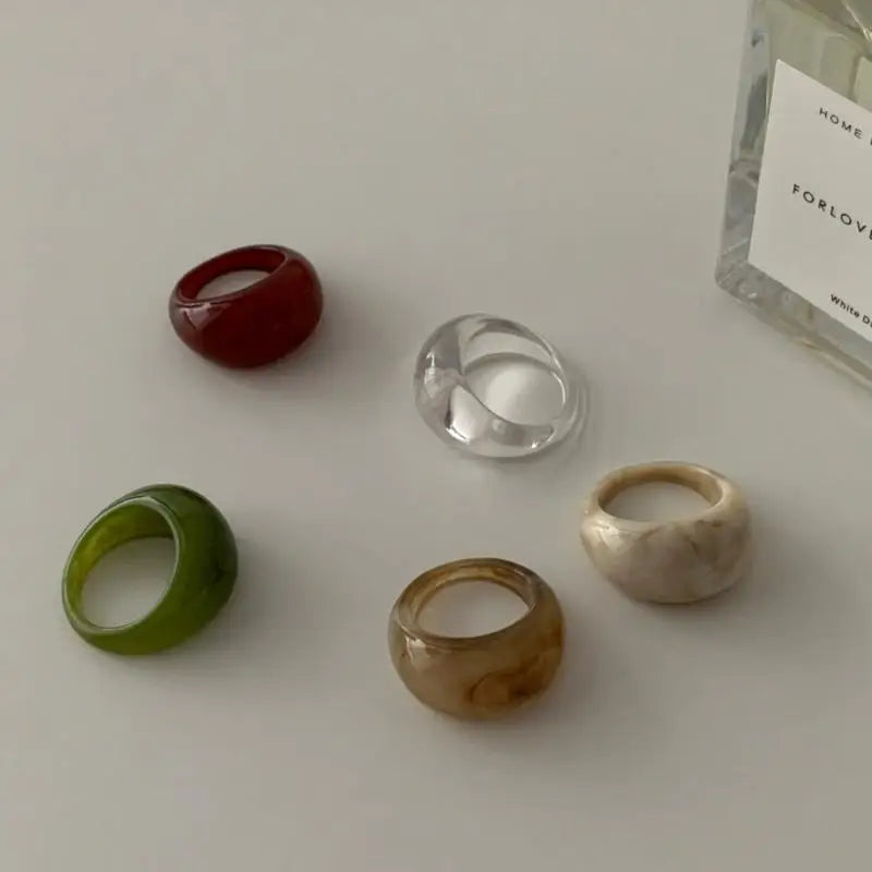 Colorful Resin Geometric Rings – Retro Irregular Fashion Set Resin Fashion Rings PLUSH