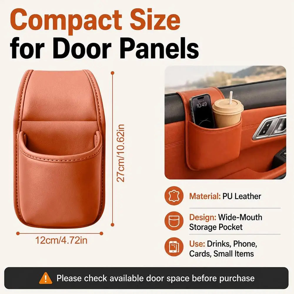 PU Leather Car Door Cup Holder & Storage Pocket Car Door Organizer PLUSH Orange