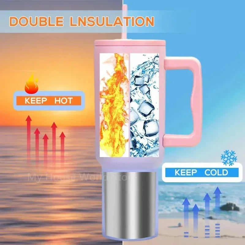 40oz Vacuum Insulated Tumbler with Handle, Lid & Straw Insulated Travel Tumbler PLUSH