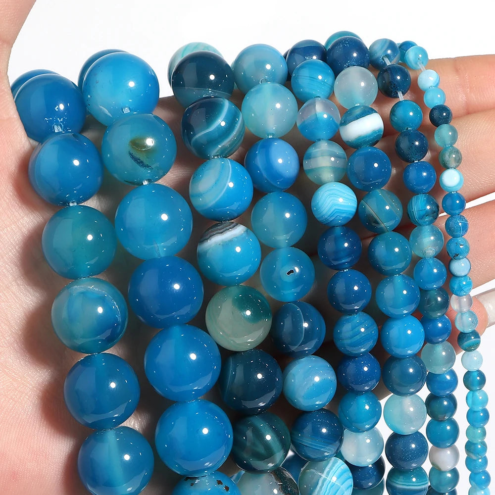 Blue Stripe Agate Round Beads 4–14mm | Natural Stone Spacer Beads Natural Stone Beads PLUSH