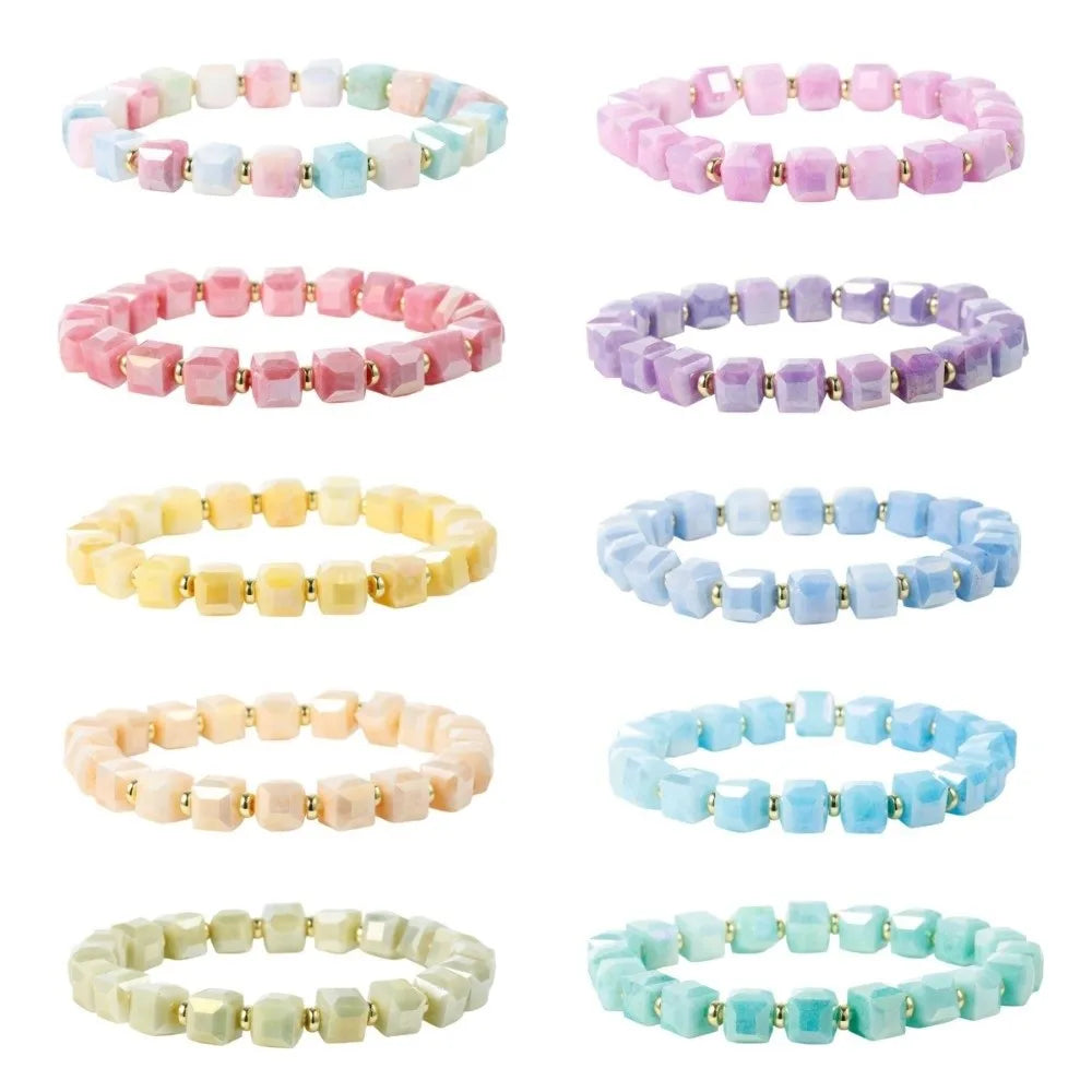 Colorful Crystal Glass Sugar Cube Beaded Bracelet | Unisex Beaded Chain Bracelet PLUSH
