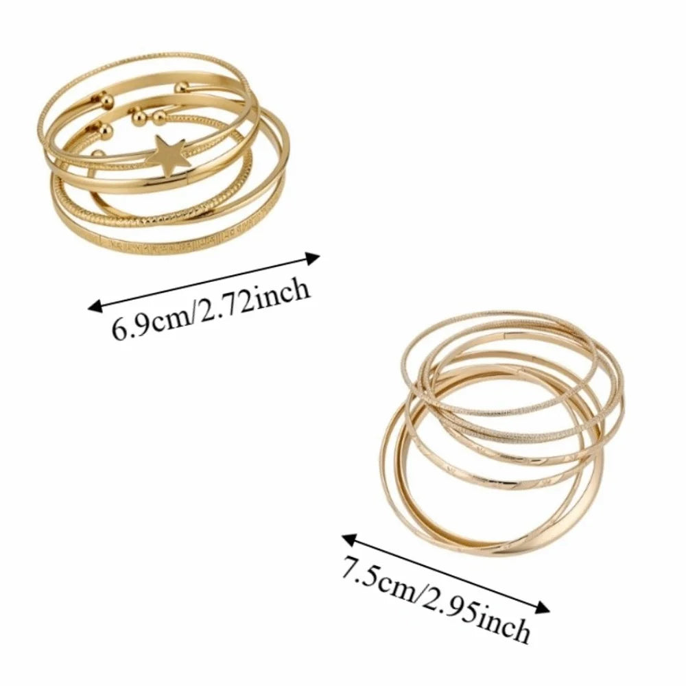 Gold Silver Cuff Bangle Set – Star Pentagram Y2K Bracelets Cuff Bangle Set PLUSH