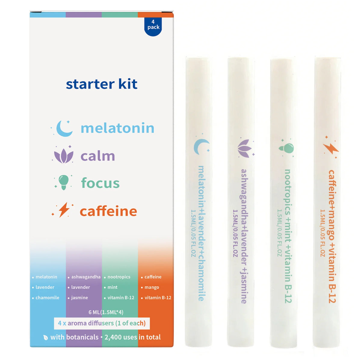 Natural Herbal Diffuser Pen Aromatherapy Inhaler Stick 4-Pack Aromatherapy Inhaler Stick PLUSH 1set Boxed