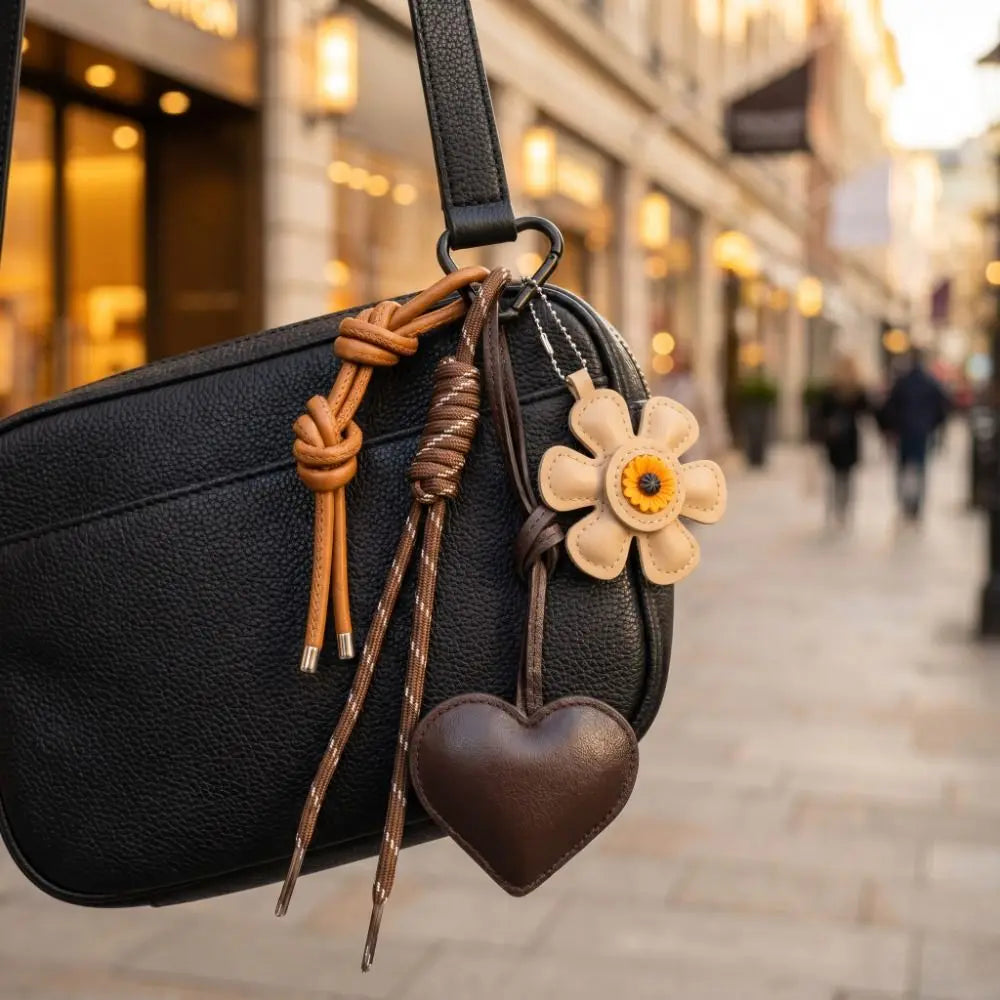 Vintage Sunflower Heart Bag Charm Keychain – PU & Alloy Bag Charm Keychain PLUSH