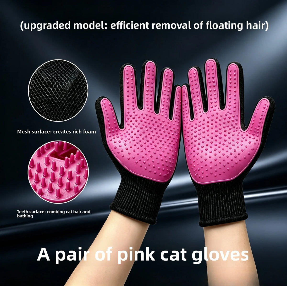 Pet Grooming Gloves – Silicone Hair Removal & Massage (Pair) Pet Grooming Gloves PLUSH A pair of pink XXL