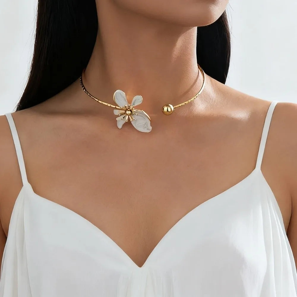 Colorful Flower Geometric Metal Choker Necklace Korean Style Choker Necklace PLUSH
