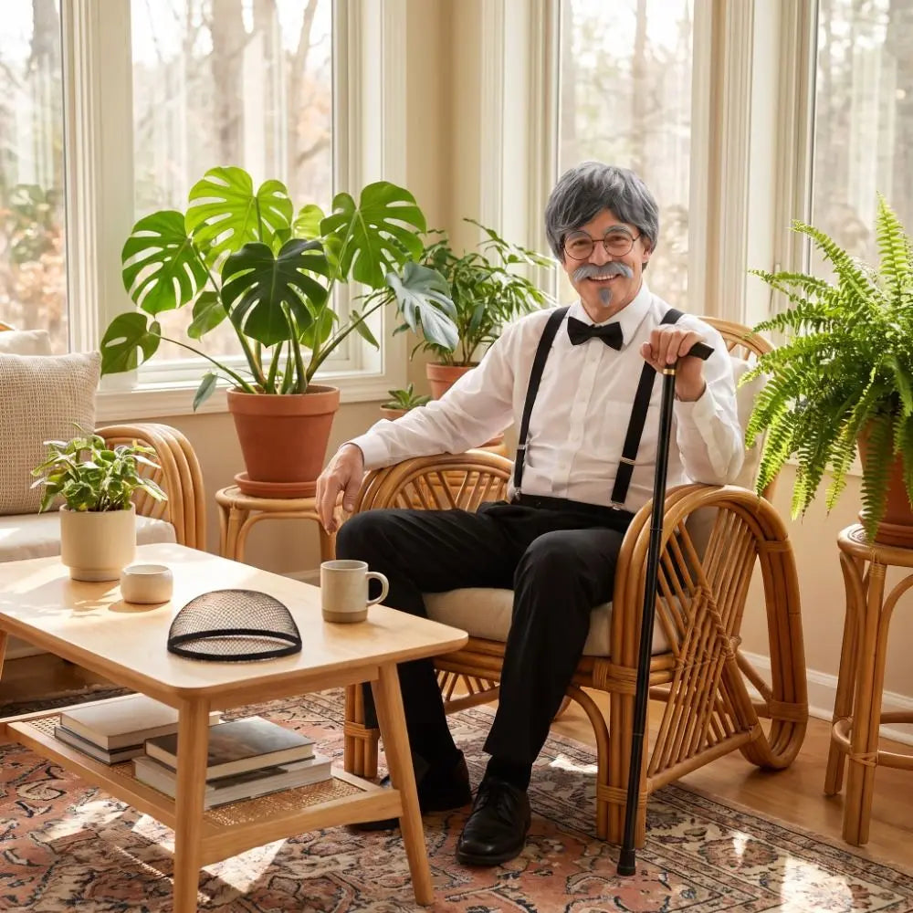 Grandpa Costume Set – Wig, Hat, Glasses & Suspenders Cosplay Costume Accessory Set PLUSH