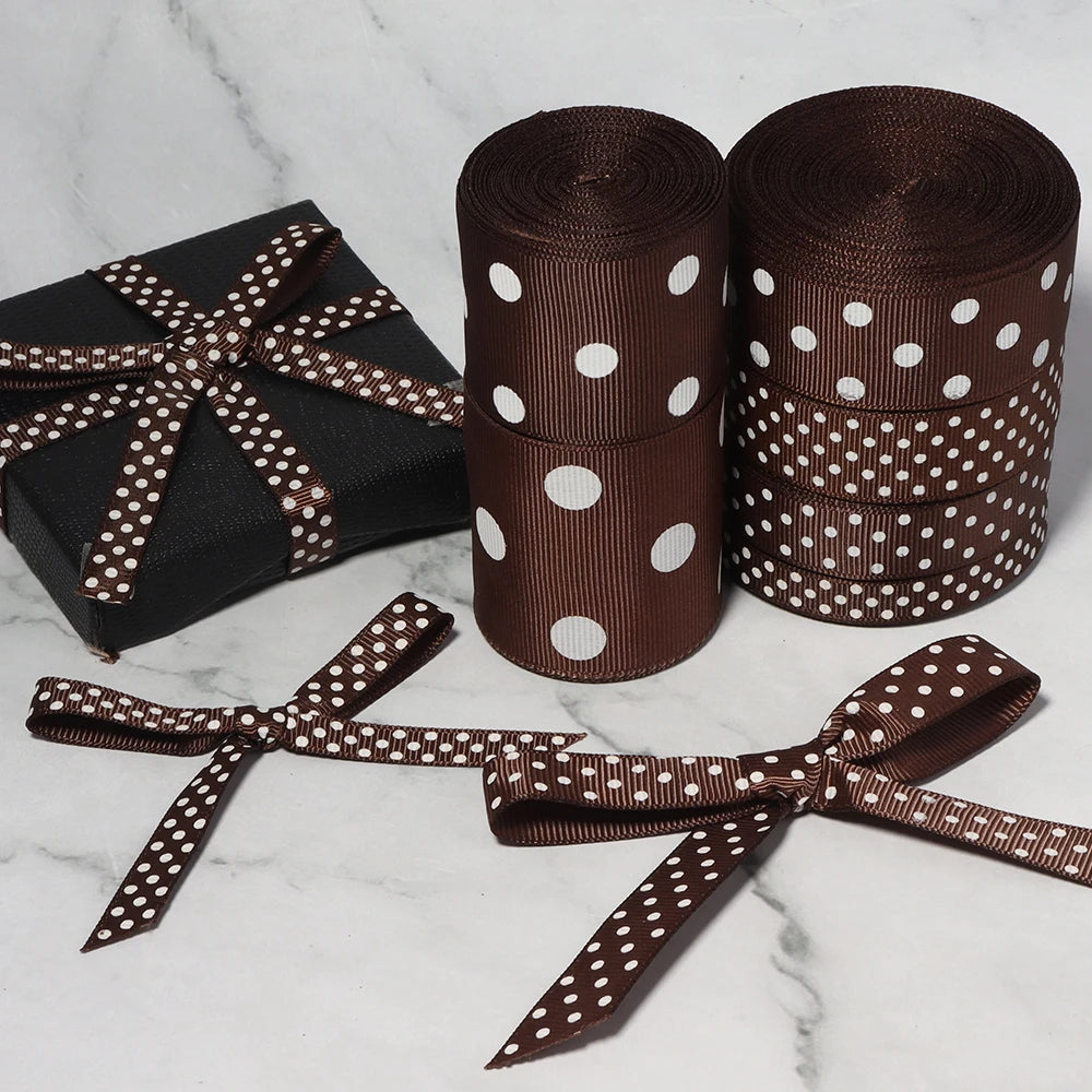 Brown Polka Dot Grosgrain Ribbon 5-10 Yds | DIY Craft Grosgrain Ribbon PLUSH