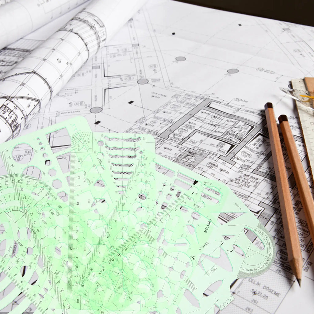 6pc Geometric Drafting Stencil Set – Plastic Metric Rulers Drafting Stencil Set PLUSH