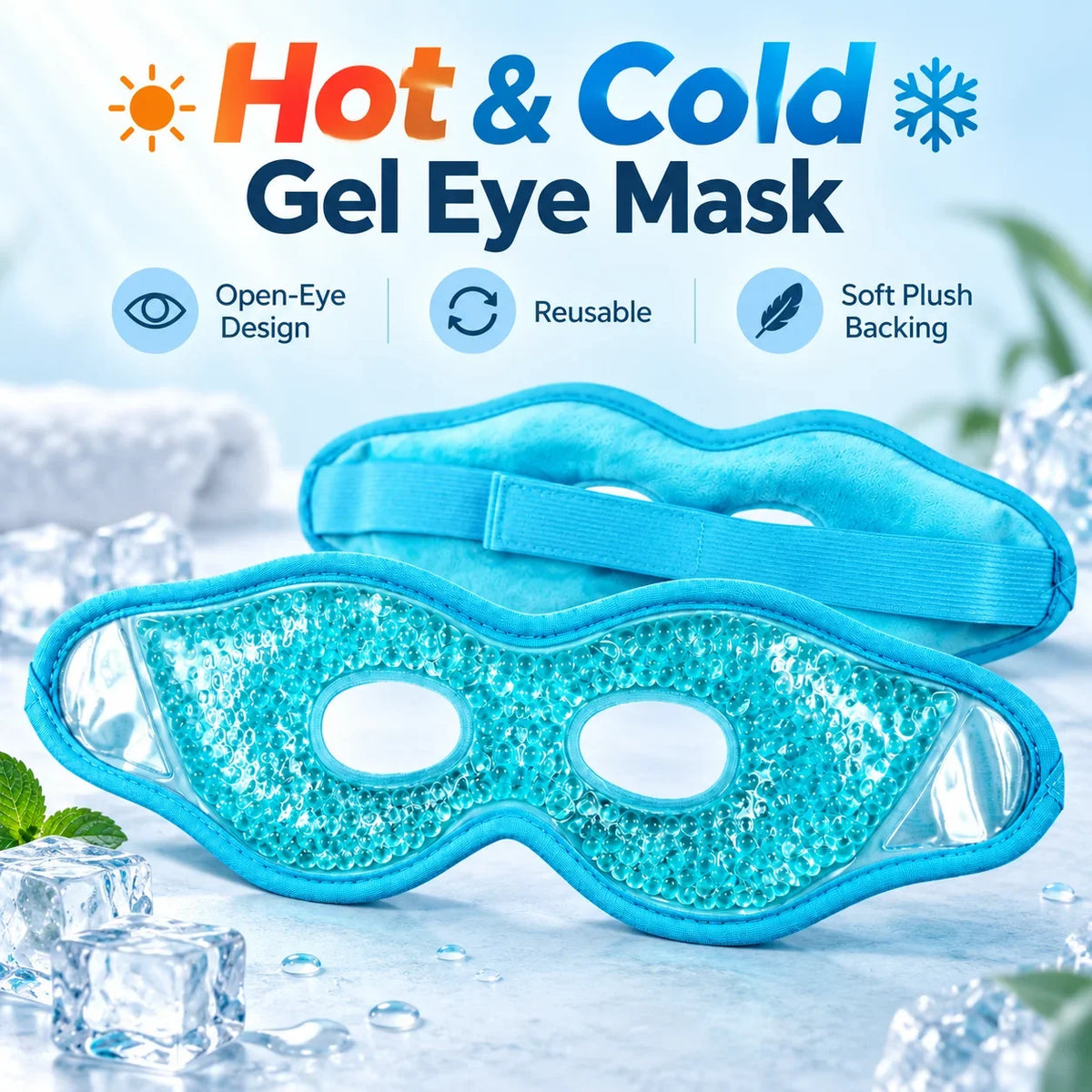 Reusable Hot Cold Gel Bead Eye Mask with Holes – Plush Compress Gel Eye Mask PLUSH