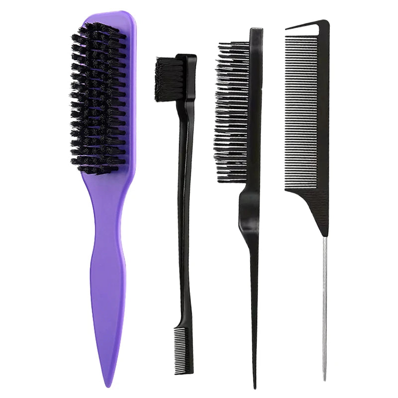 Bristle Slick Back Hair Brush – Edge Control & Ponytail Hair Styling Brush PLUSH purple