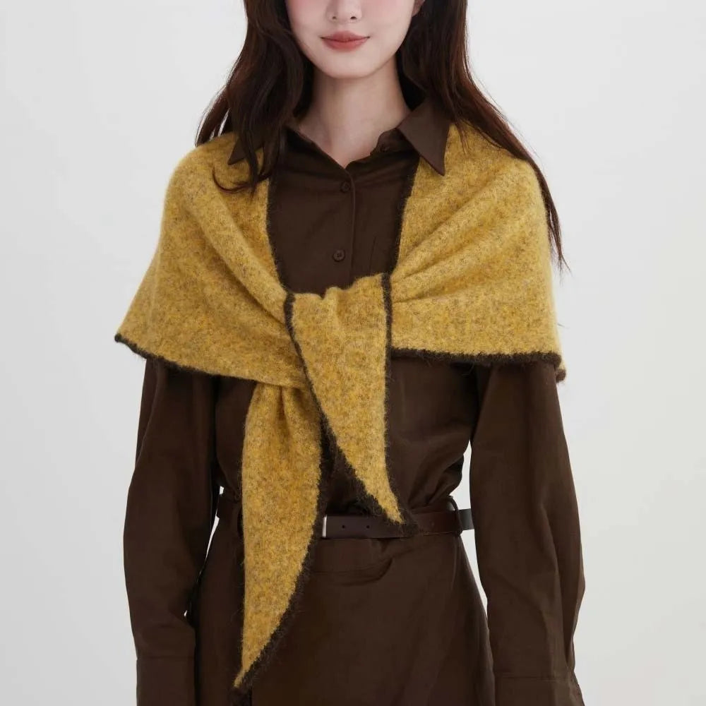 Women's Triangle Shawl Scarf – Soft Knit Wool Blend Cape Triangle Shawl Scarf PLUSH Yellow