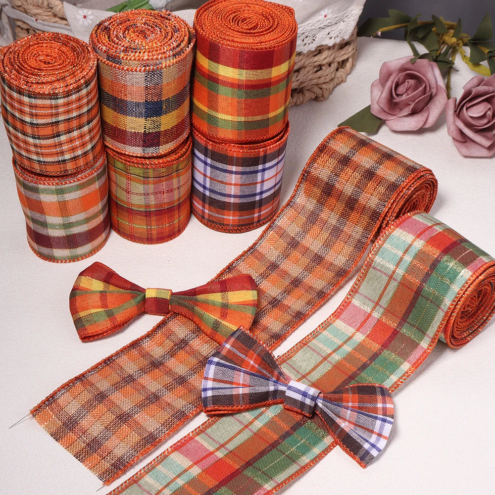 3 Yards Plaid Wired Edge Ribbon – Autumn DIY Gift Bow Decor Wired Edge Ribbon PLUSH