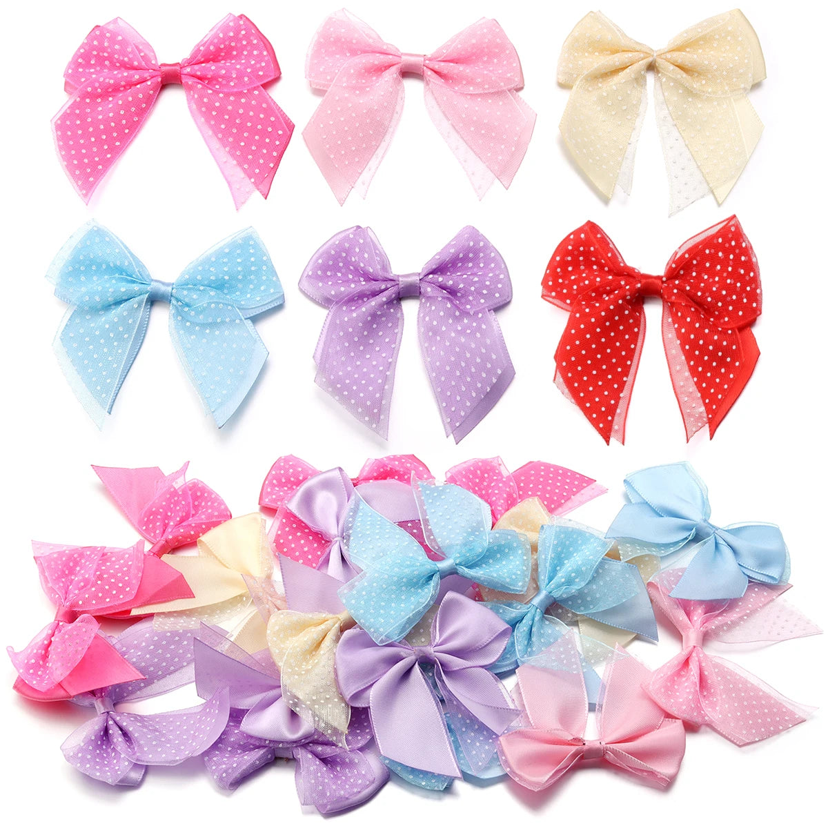 10pcs Polka Dot Satin Organza Bows – DIY Hair & Gift Decor Hair Bow Embellishments PLUSH