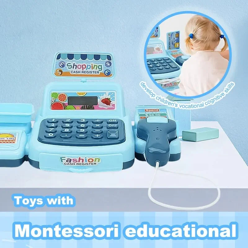Kids Electronic Cash Register Toy – Pretend Play Supermarket Pretend Play Toy PLUSH SKY BLUE