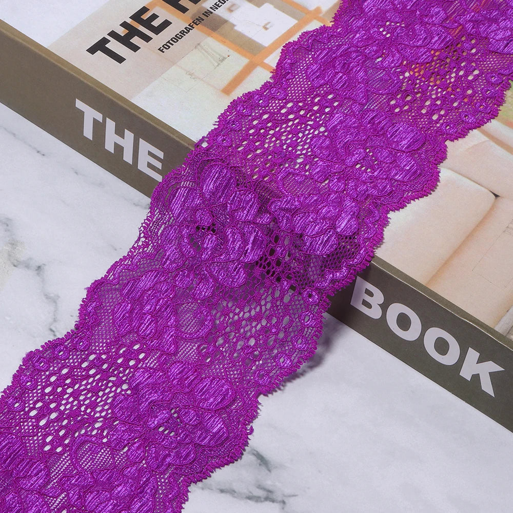 2 Yards 8cm Elastic Floral Lace Trim – DIY Sewing & Hairband Elastic Lace Trim PLUSH Purple 8cm 2yards