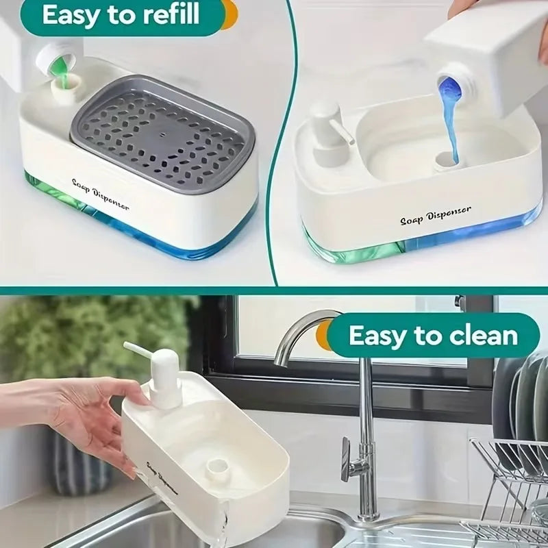 3-in-1 Kitchen Sink Soap Dispenser Dual Pump & Sponge Holder Soap Dispenser Organizer PLUSH