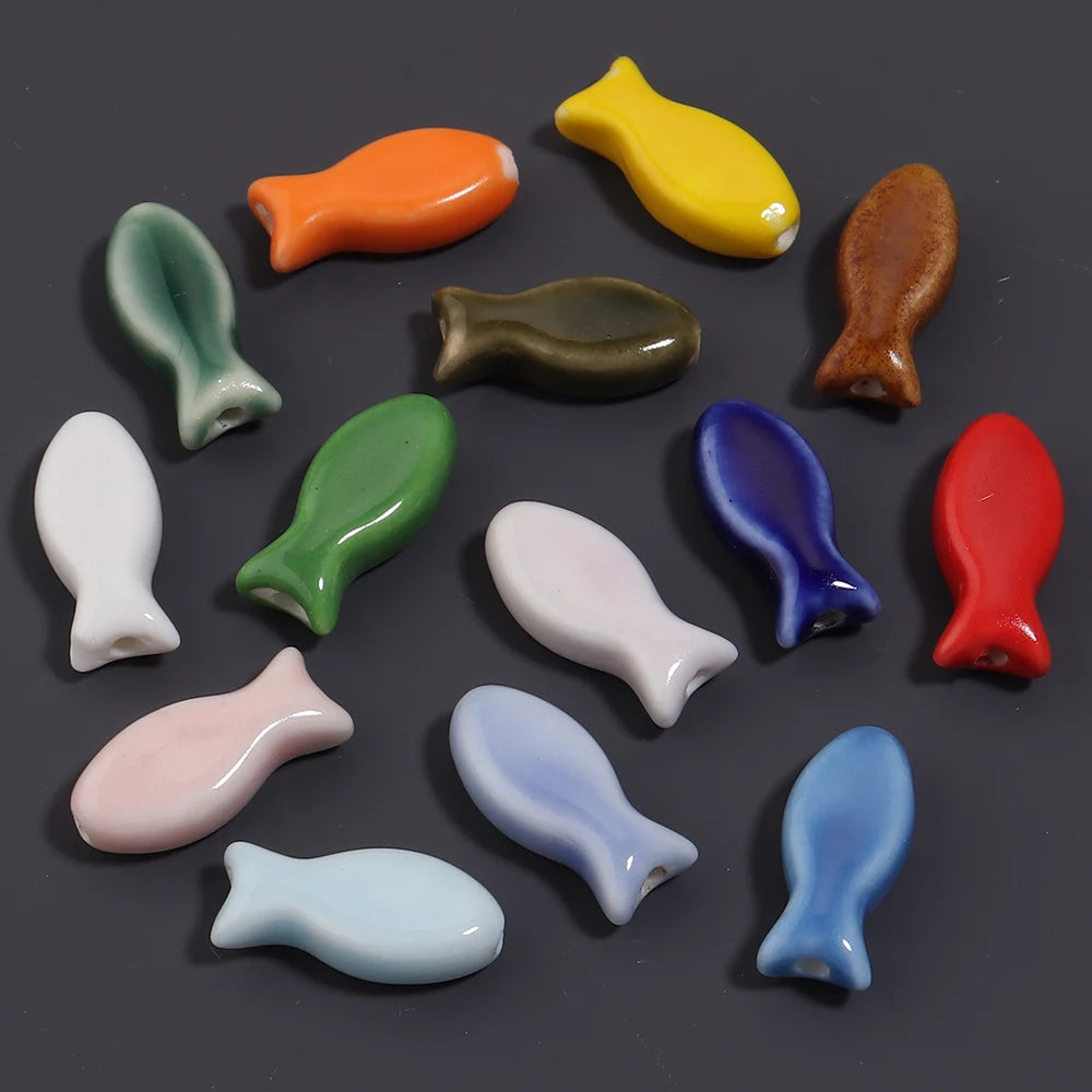 6pcs Jingdezhen Ceramic Fish Spacer Beads – DIY Jewelry Making Ceramic Spacer Beads PLUSH