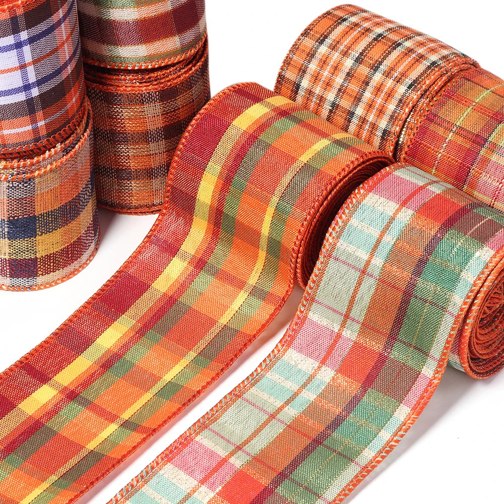 3 Yards Plaid Wired Edge Ribbon – Autumn DIY Gift Bow Decor Wired Edge Ribbon PLUSH
