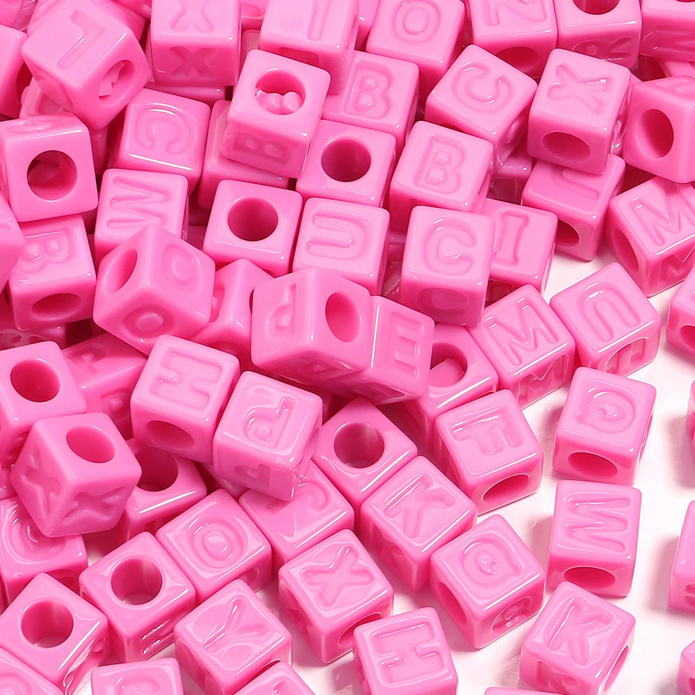 50pcs Colorful Alphabet Cube Acrylic Beads – DIY Jewelry Making Alphabet Craft Beads PLUSH deep pink 12x12mm hole 6.5mm