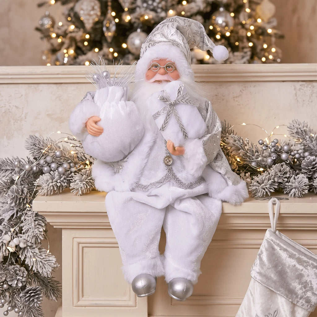 13-Inch Sitting Santa Claus Collectible Doll | Christmas Decor Holiday Collectible Doll PLUSH white 33cm