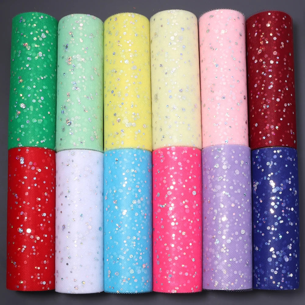 10 Yards Laser Sequin Tulle Glitter Mesh Fabric 15cm DIY Craft Glitter Mesh Fabric PLUSH