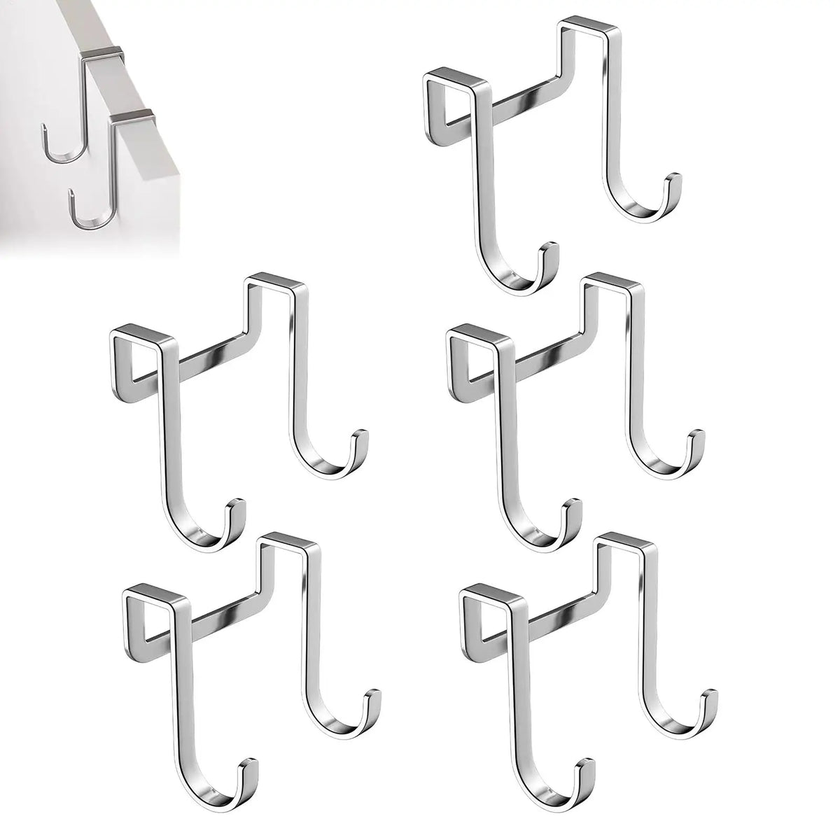 Over the Door Hooks 5-Pack – Heavy Duty Stainless Steel Door Storage Hooks PLUSH