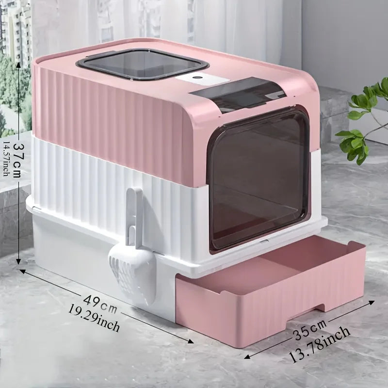 Dual Aisle Cat Litter Box with Drawer & Scoop – Odor Control Cat Litter Box PLUSH Pink