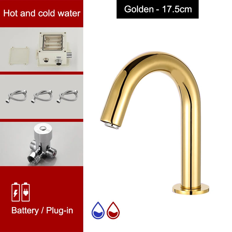 Touchless Sensor Basin Faucet Brass Single Hole Hot & Cold ELS83 Sensor Basin Faucet PLUSH Gold short hot cold G1/2