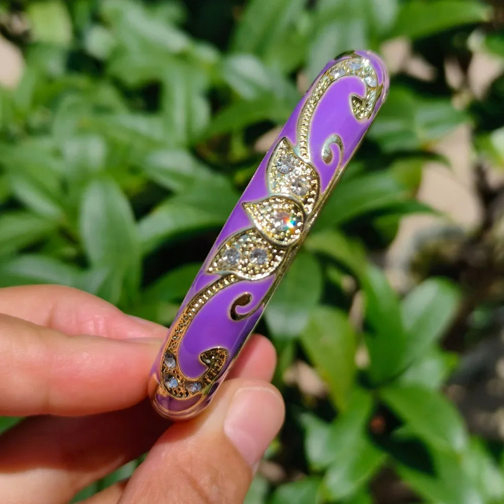 Cloisonné Crown Bangle – Vintage Bohemian Gold-Tone Bracelet Enamel Bangle Bracelet PLUSH 14