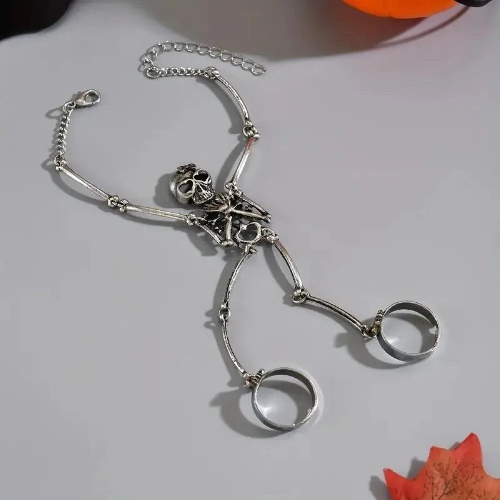Skeleton Hand Bracelet – Alloy Skull Finger Ring Chain Fashion Bracelet PLUSH