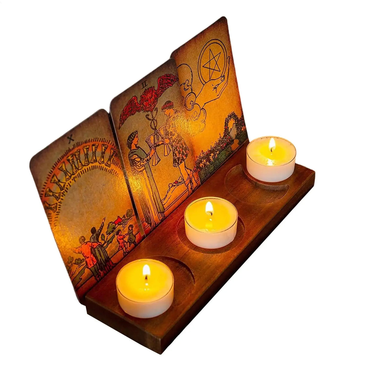 Wooden Tarot Card Holder Moon Phase Display Stand & Candle Tray Card Display Stand PLUSH