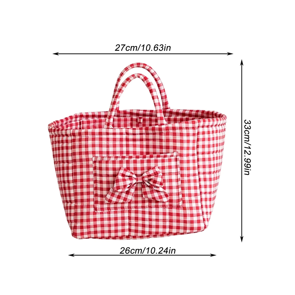 Red Plaid Quilted Fabric Storage Basket | Foldable Laundry Hamper Foldable Storage Basket PLUSH Red-02