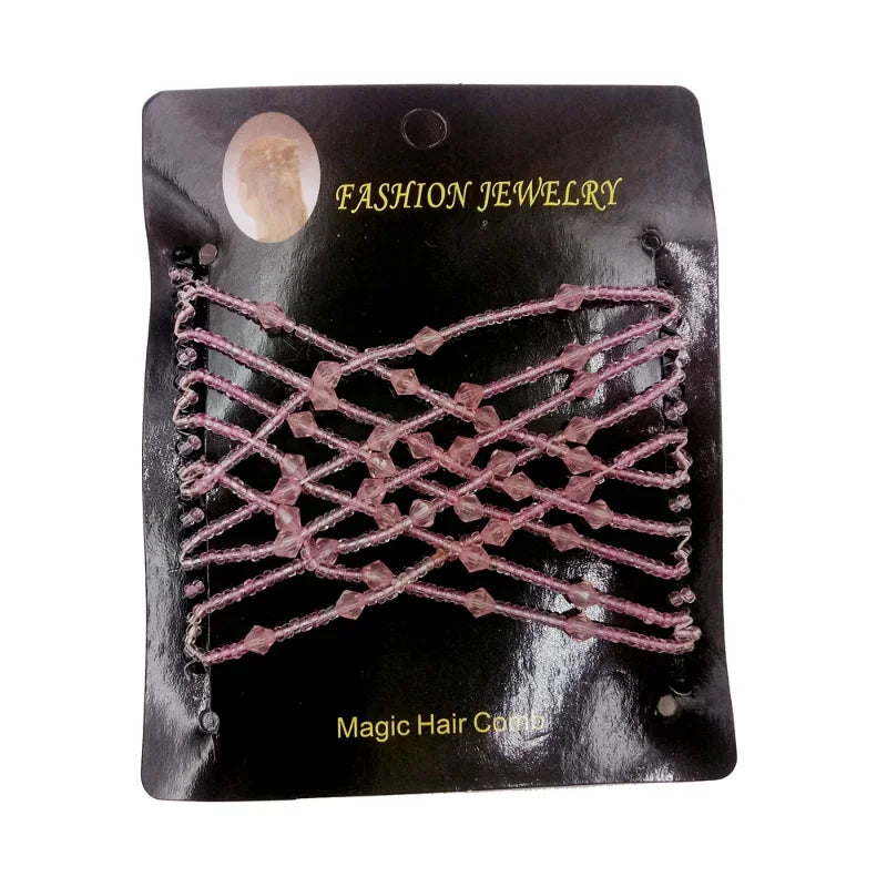 Vintage Disc Hair Clip – Korean Magic Comb & Elastic Rope Hair Clip PLUSH Pink
