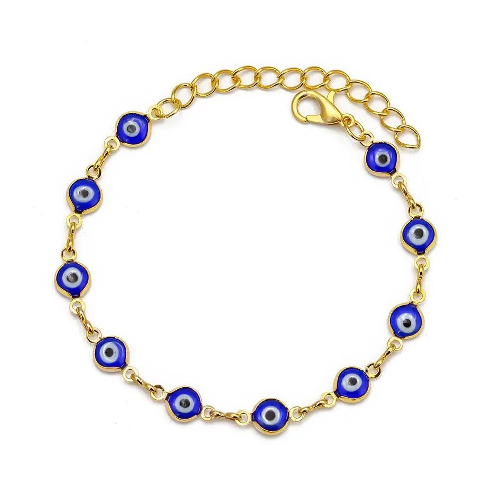 Turkish Evil Eye Charm Bracelet – Lucky Bead Friendship Bracelet Charm Bracelet PLUSH gold-blue
