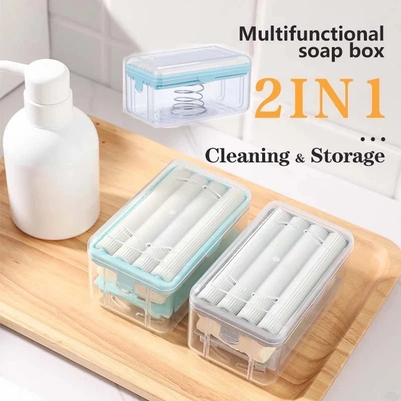 Roller Soap Dish Holder with Drain & Sponge | Plastic Soap Box Soap Dish Holder PLUSH