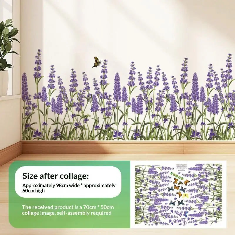 Pastoral Flower & Butterfly PVC Wall Stickers – Baseboard Decals Wall Border Sticker PLUSH H size1