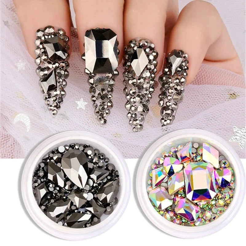 Mixed-Shape Nail Art Rhinestones – Flatback Crystal Gems Box Nail Art Rhinestones PLUSH