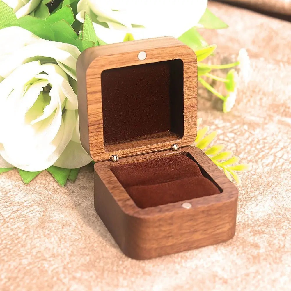 Wood Ring Box 1/2 Slot Square Jewelry Display Case for Weddings Ring Display Box PLUSH