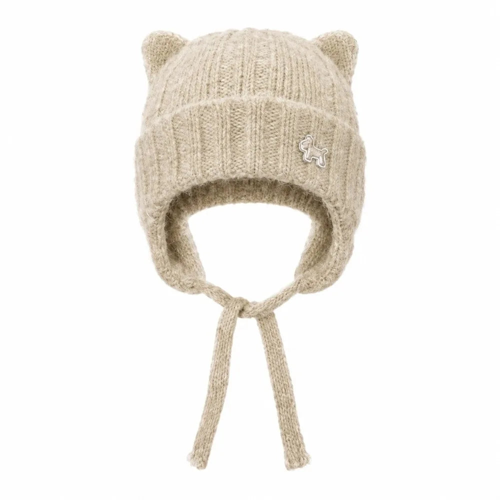 Women's Cat Ears Knit Slouchy Hat – Warm Ear Flap Cap Knit Ear Flap Hat PLUSH Khaki