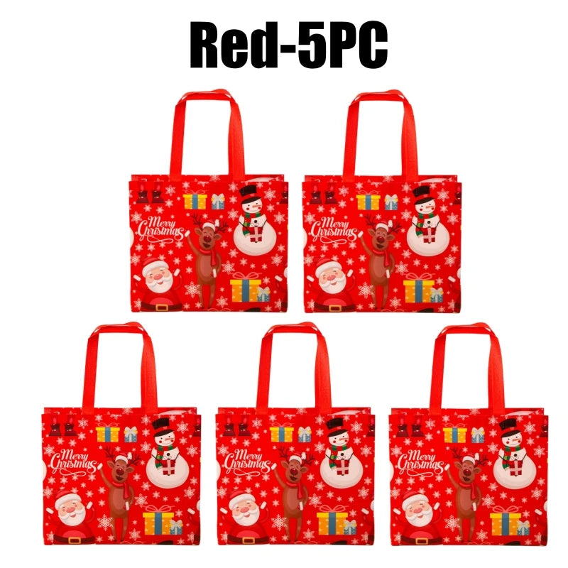 Christmas Non-Woven Gift Tote Bags with Handles – Xmas Party Christmas Gift Bags PLUSH Red-5PC L-36x47cm
