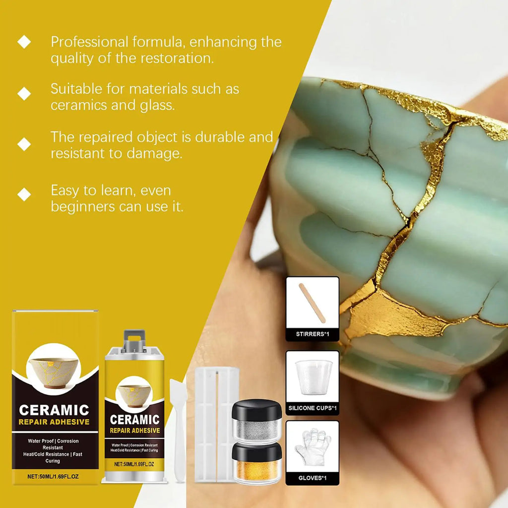 Gold Kintsugi Ceramic Repair Kit – Food-Safe Adhesive Ceramic Repair Kit PLUSH
