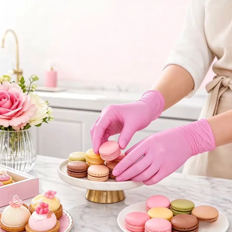 Pink Disposable Nitrile Gloves Latex Free | 20/50/100 Pack Disposable Cleaning Gloves PLUSH