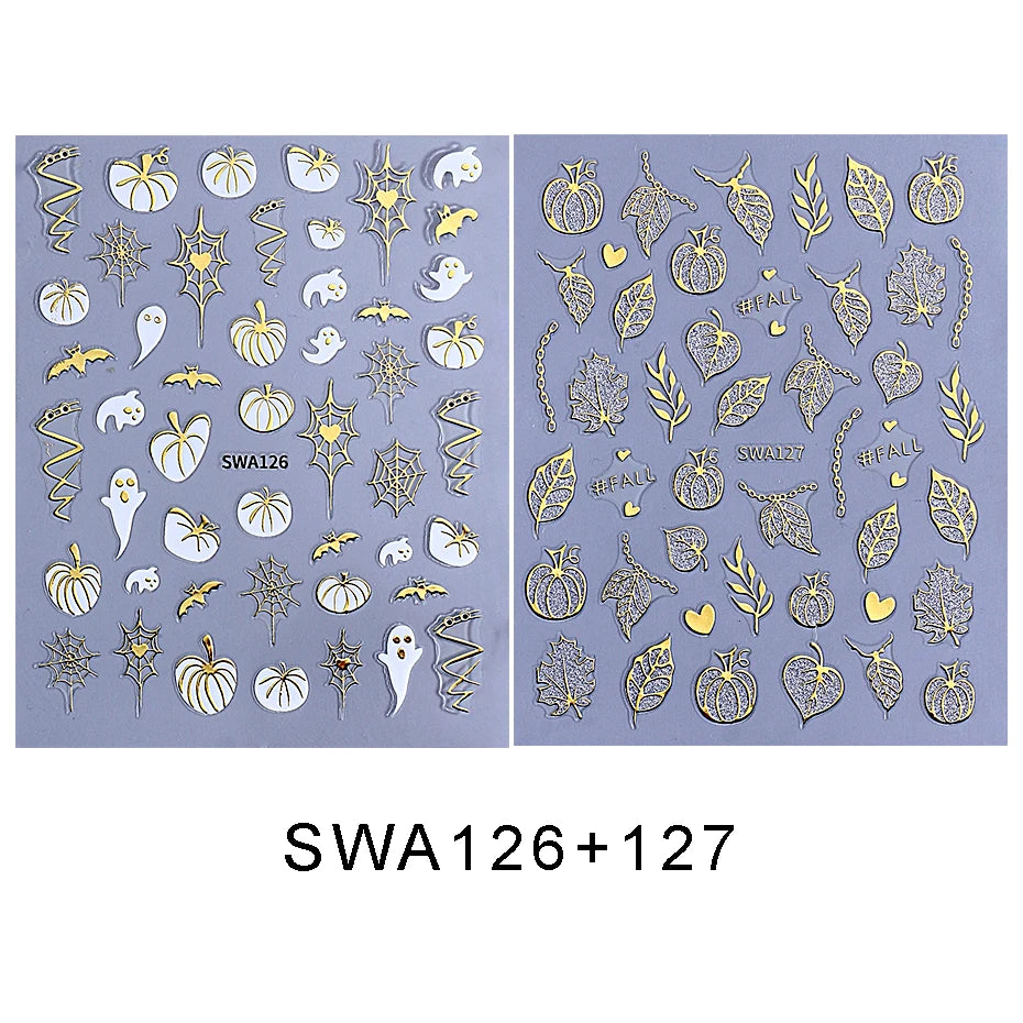 Halloween 3D Bronzing Nail Stickers – Glitter Foil Decals 2pcs Nail Art Stickers PLUSH SWA126 127