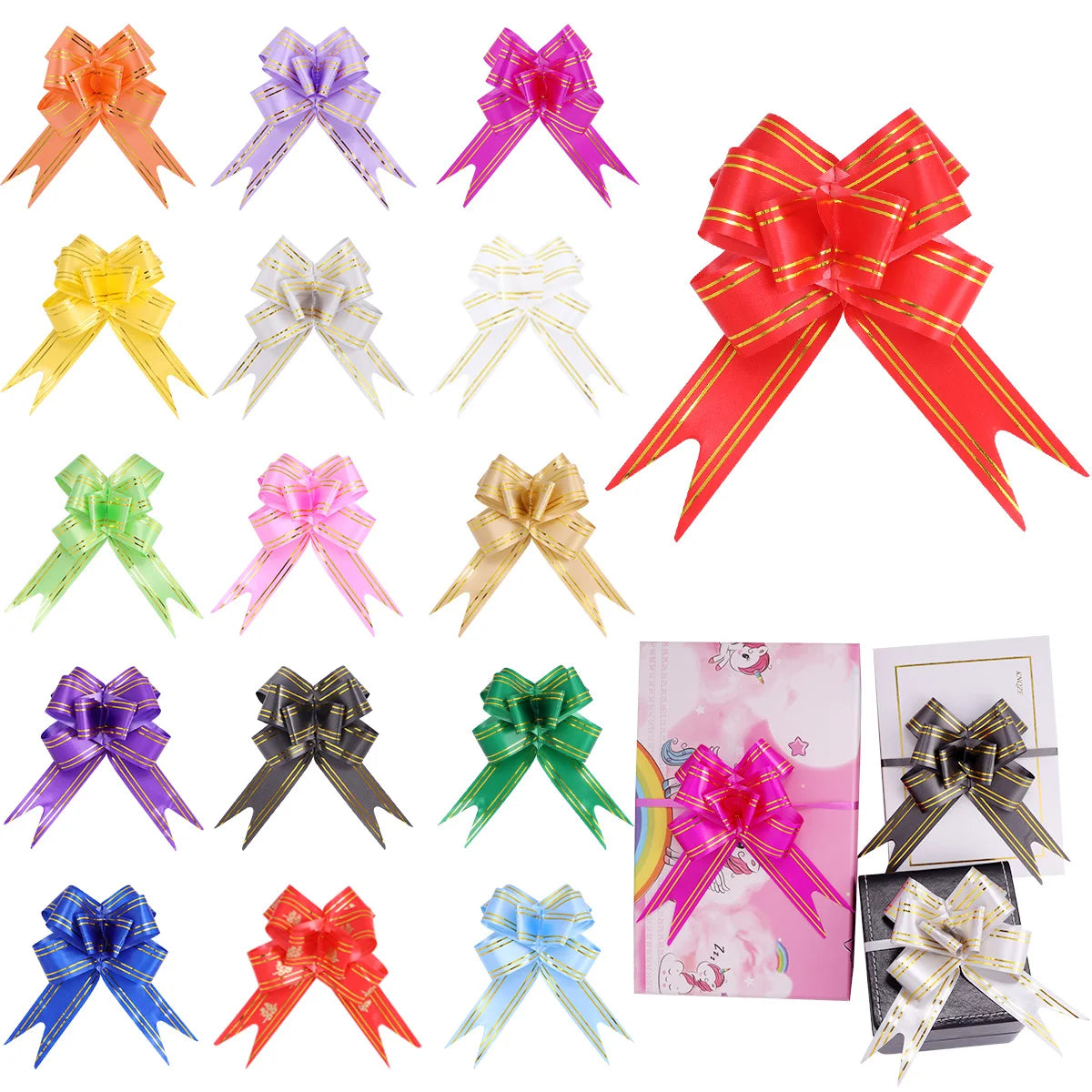 20pcs Pull Flower Bow Ribbons – Colorful Gift Wrap Decoration Gift Wrap Bows PLUSH
