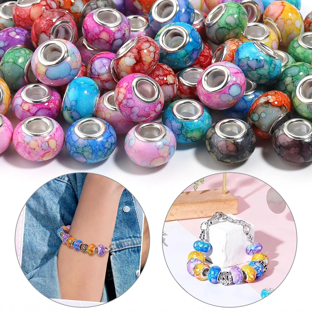 20pcs Marble Ink Acrylic European Large Hole Spacer Beads DIY Acrylic Spacer Beads PLUSH
