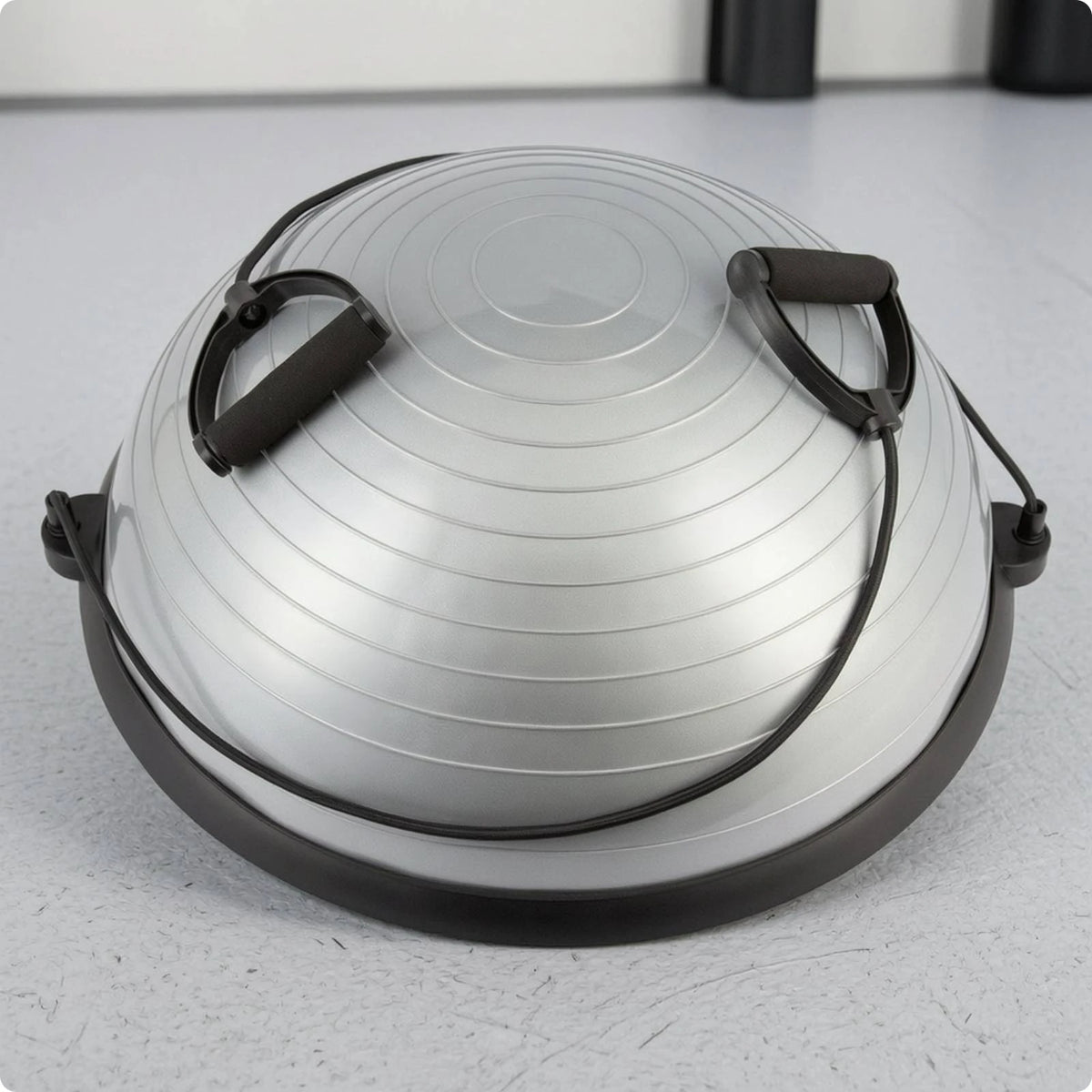 Half-Dome Balance Ball with Resistance Cords | 58cm Anti-Skid Balance Trainer PLUSH Gray