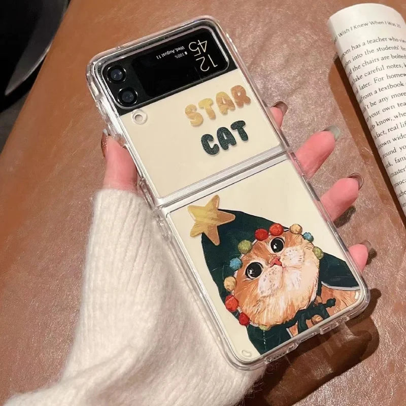 Christmas Cat Clear Case for Samsung Galaxy Z Flip 3 4 5 6 Phone Case PLUSH style 1 For Galaxy ZFlip 5