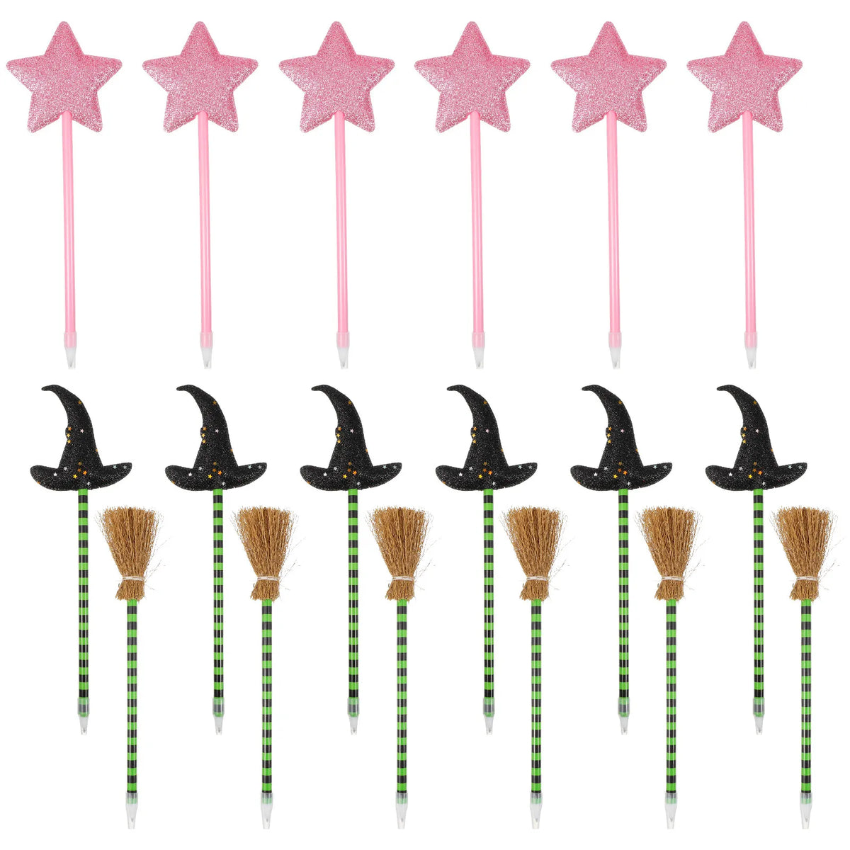 18pcs Holiday Ballpoint Pens – Witch Hat, Broomstick & Star Novelty Ballpoint Pens PLUSH